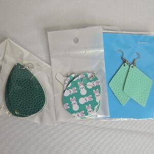 Faux Leather Cut Out Earrings, 3 Pairs, New